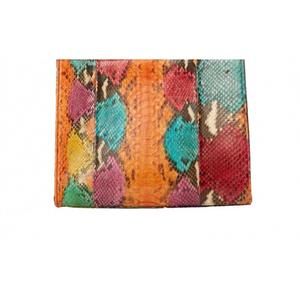 NEW SARAH STEWART women's adelaide leather hadn bag in orange multi python